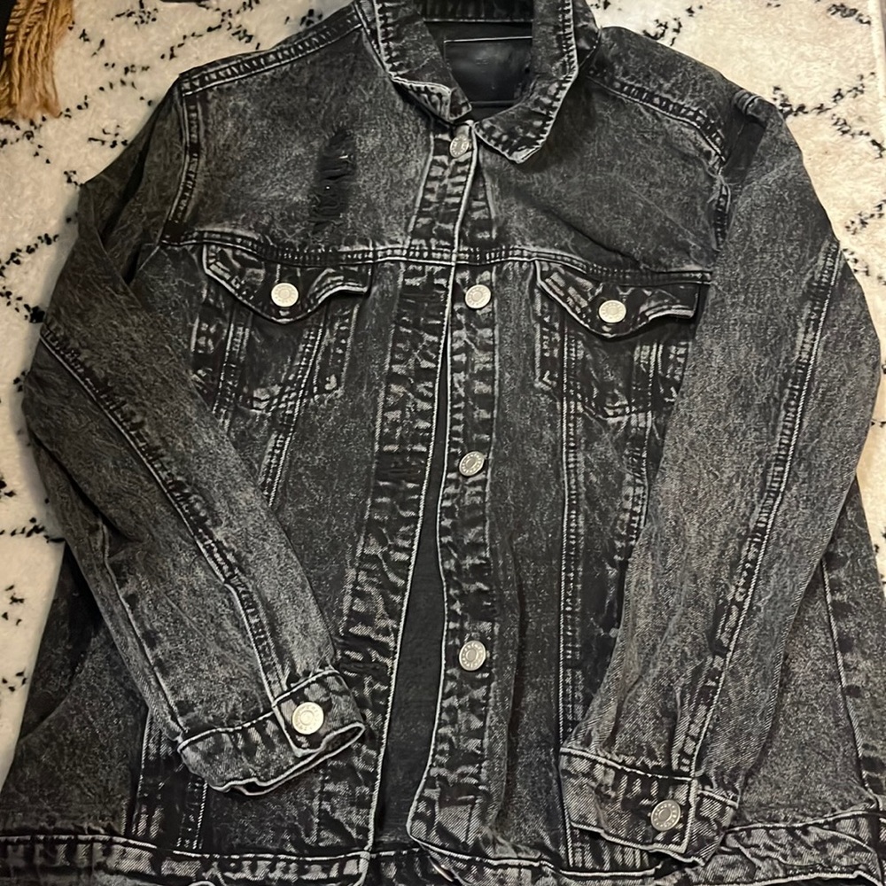 Black oversize distressed jean jacket